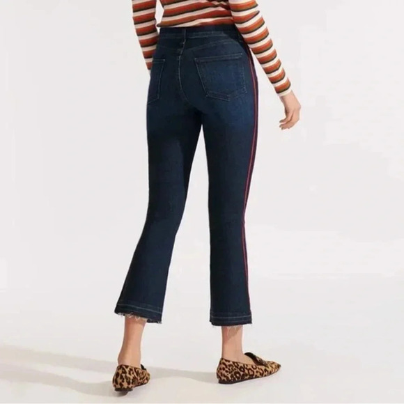 Veronica Beard Carolyn 10” Baby Boot Jeans Midnight Blue Tuxedo Stripe Red - Picture 2 of 12